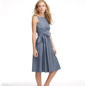 L.L. Bean Sleeveless Chambray Blue Tie-Waist Midi Dress